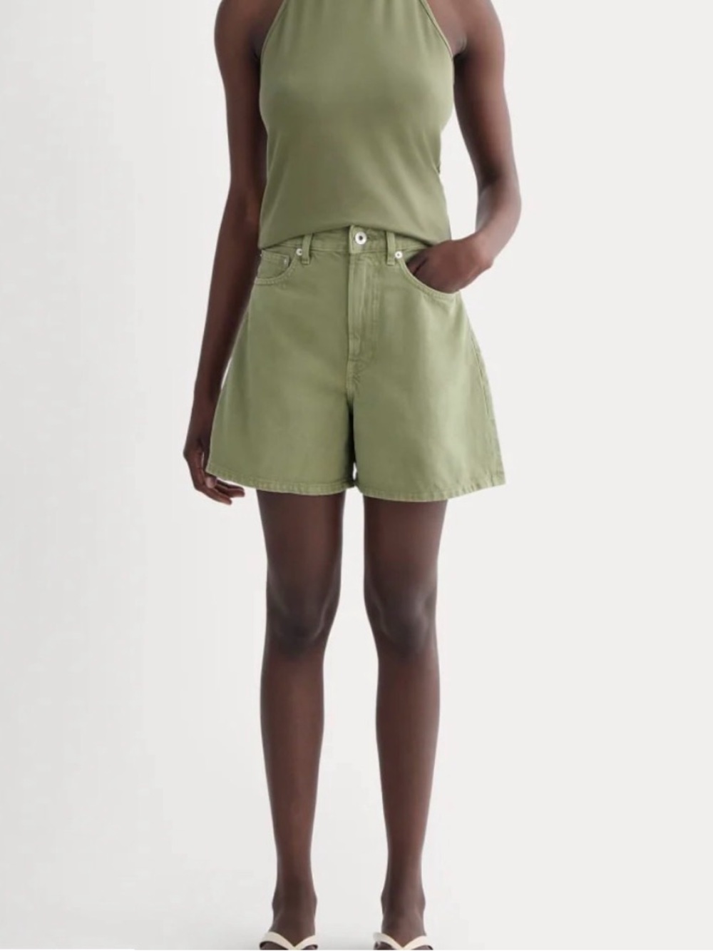 Everlane Olive Green High-Rise Wide-Leg Shorts